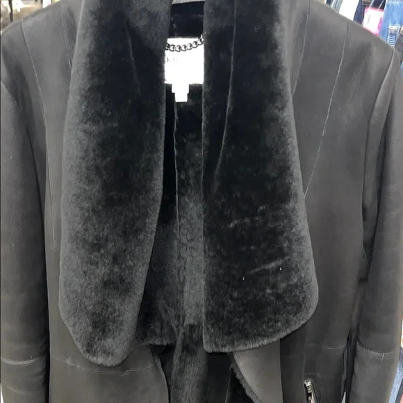 L.K. Bennet CT Amberly Black 100% Sheepskin/Shearling Coat Jacket- size Small